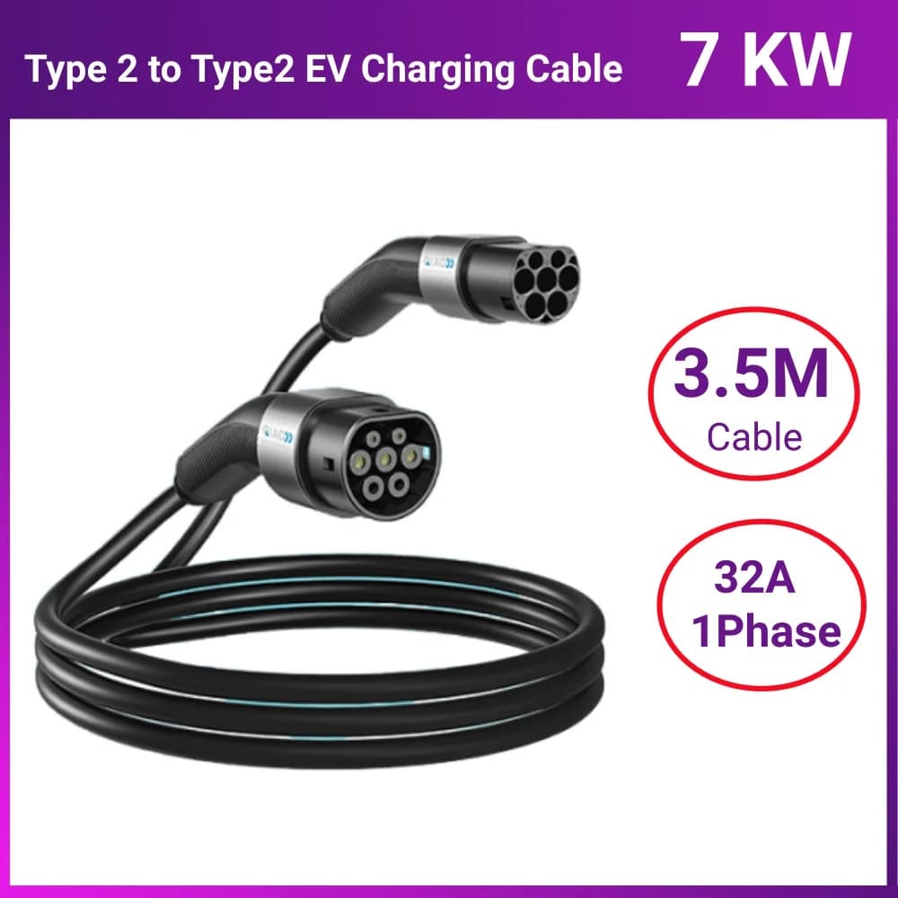 Câble de charge pour véhicule électrique 7,4 kW 32 A Type 2 vers Type 2, 3,5 m - Max 25 m, IEC 62196