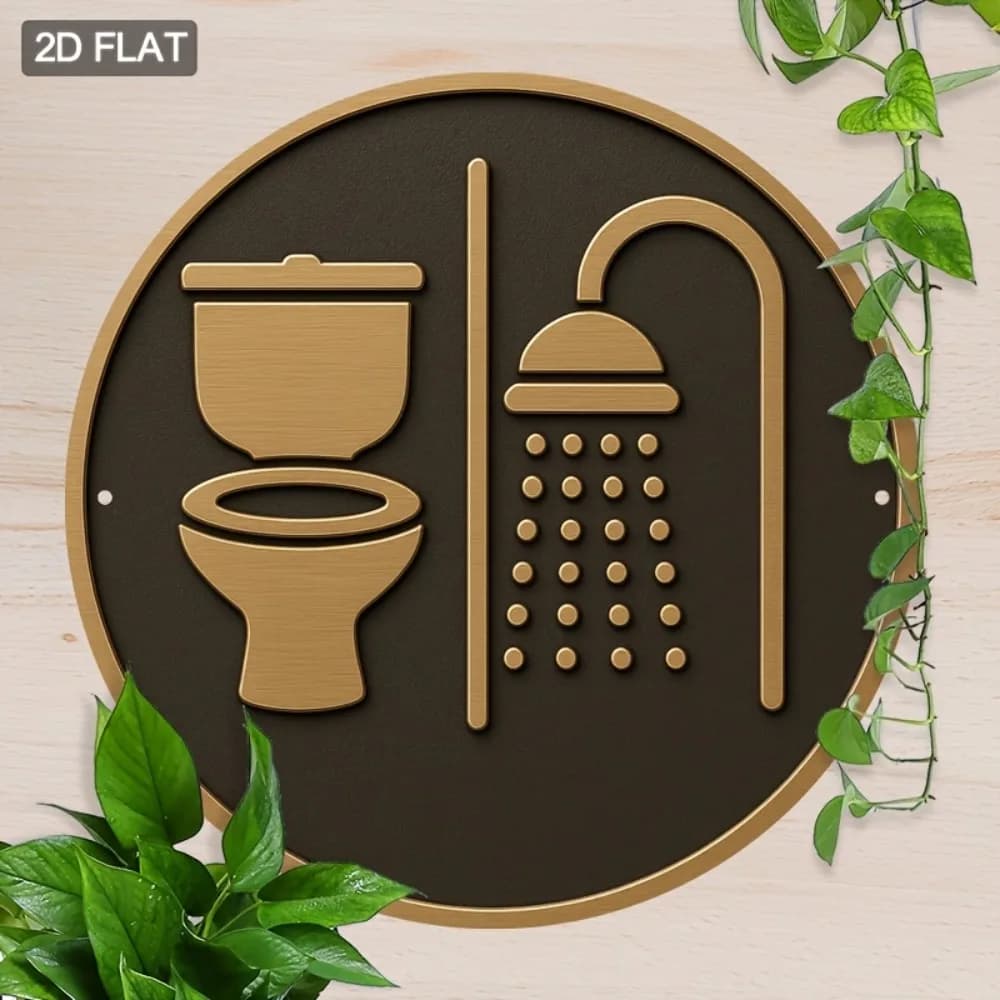 Panneau de salle de bain 2D étanche en aluminium avec icônes WC et douche, facile à accrocher, décor