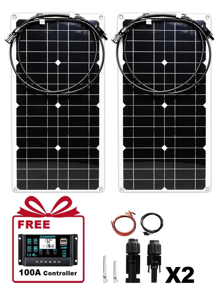 SOECOPO – Kit de panneaux solaires portables 2000W (12-18V), 2 panneaux solaires pour le Camping, co