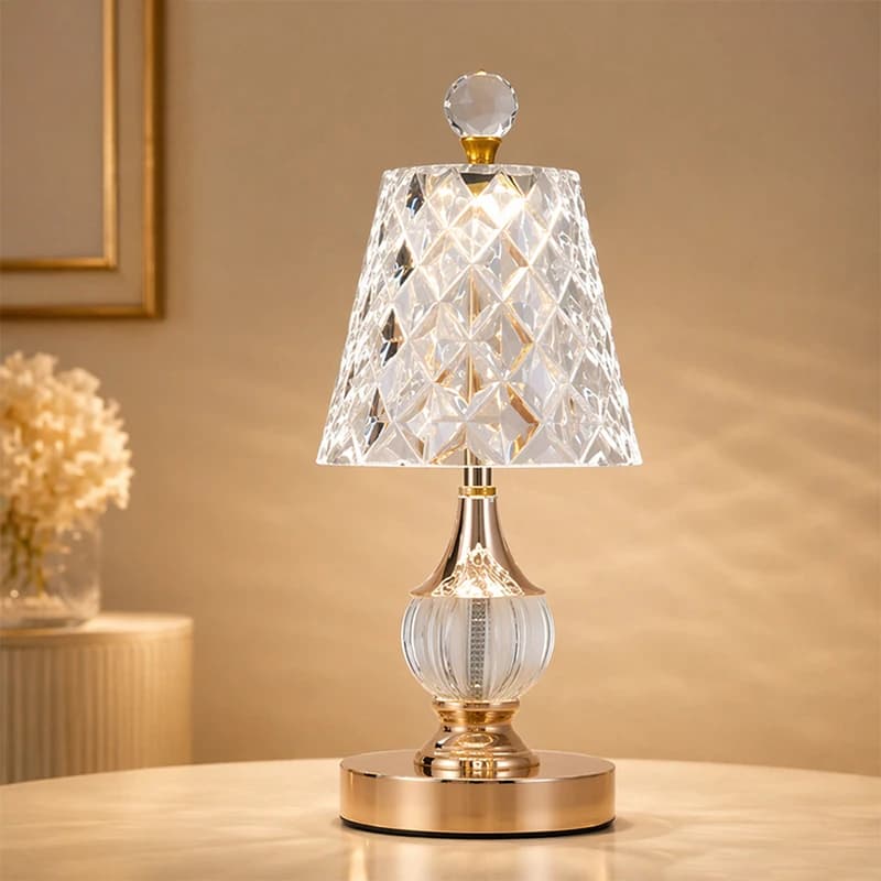 Lampe de bureau de luxe avec abat-jour en cristal, design LED, lampe de chevet pour chambre à couche