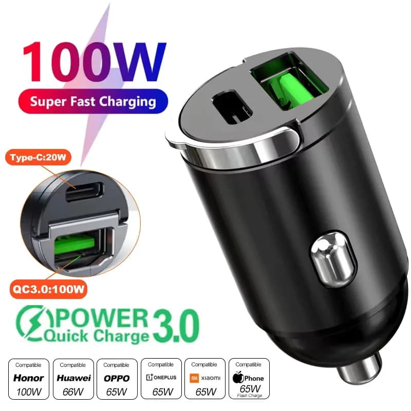 Mini 100W PD QC anneau de traction chargeur de voiture de charge rapide USB C adaptateur de chargeur