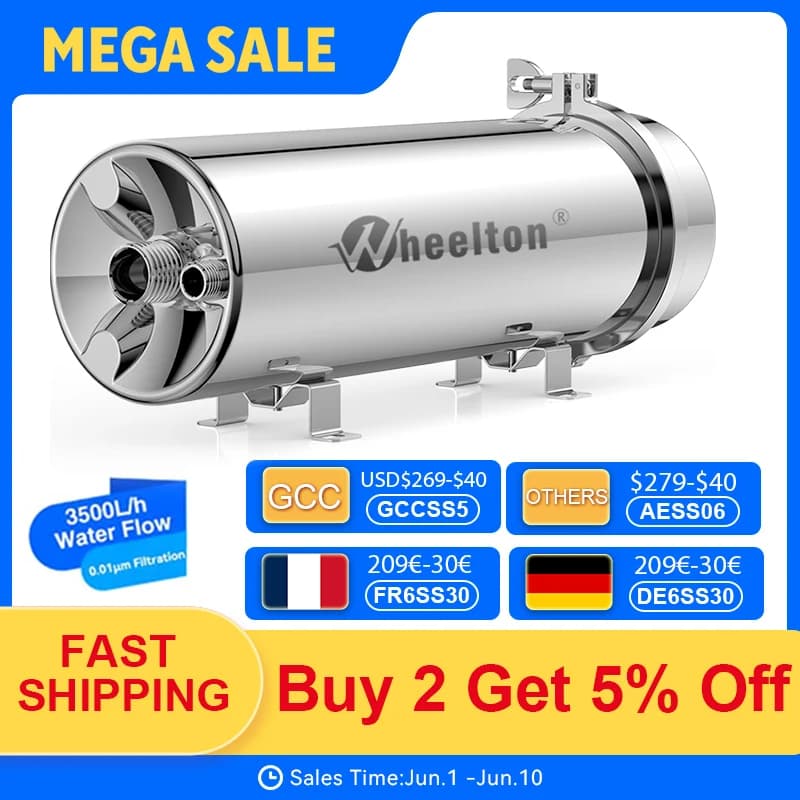 Purificateur d'eau Wheelton PVDF UF 3500L/H, filtre à ultrafiltration pour toute la maison, filtrati