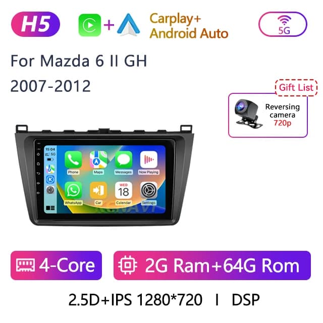 Radio stéréo de voiture 2 Din Android pour Mazda 6 II GH 2007 2008 2009 2010 2011 2012 Lecteur vidéo