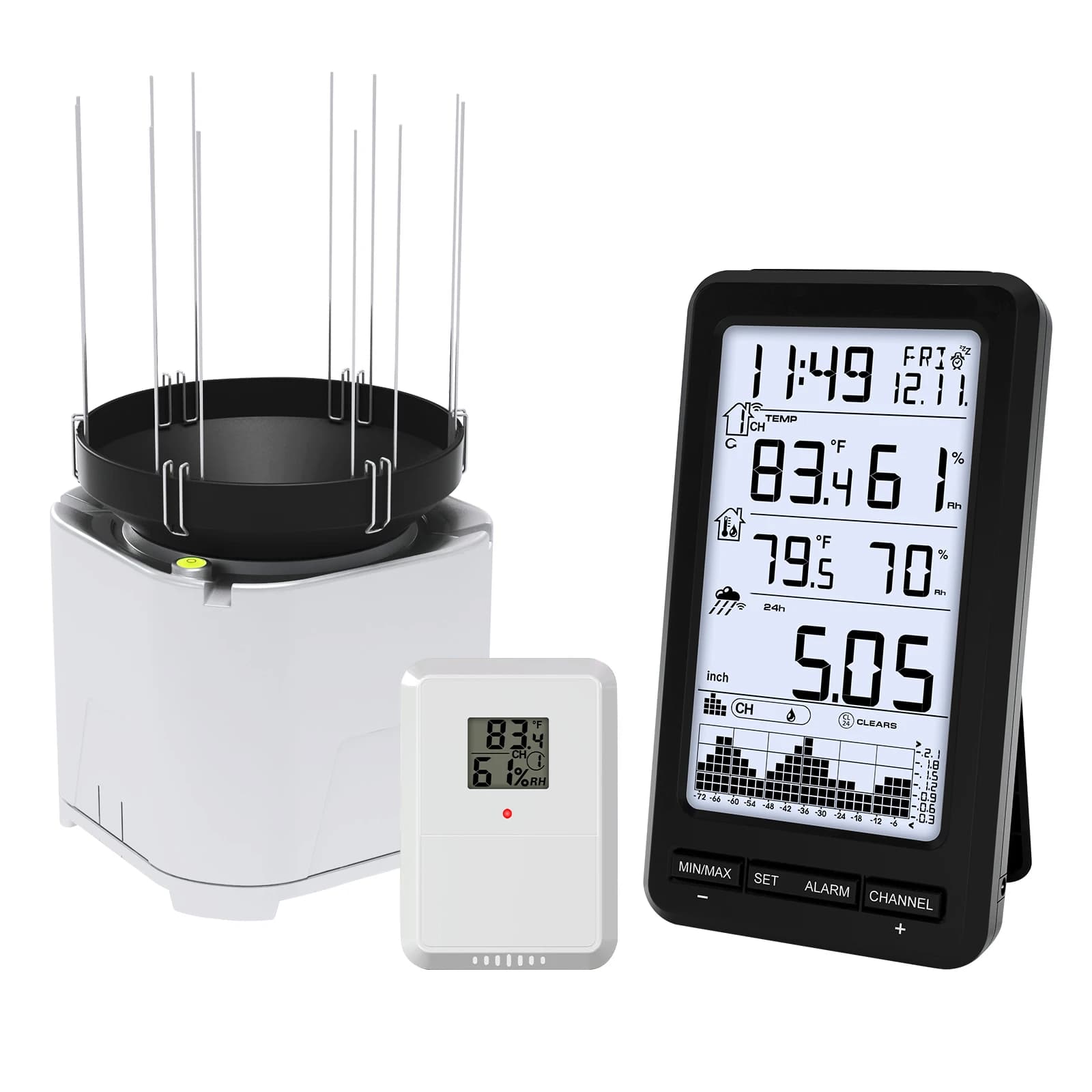 Jauge de pluie numérique sans fil avec thermomètre-collecteur auto-svutage moniteur de température/h