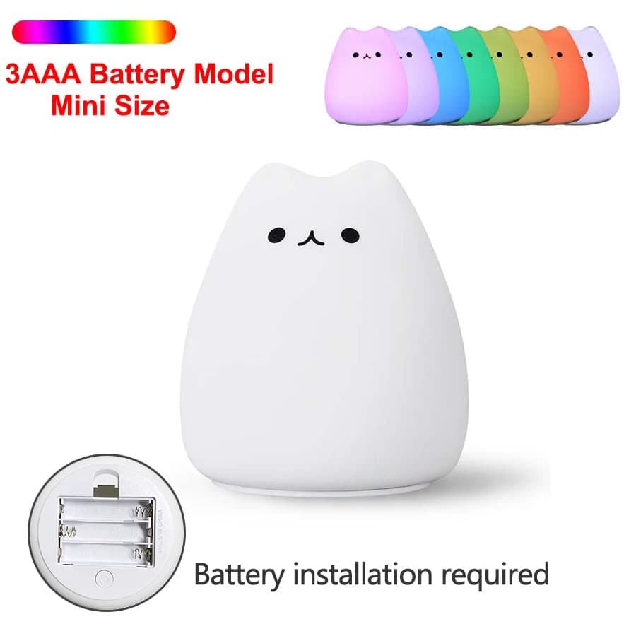 LED veilleuse pour enfants bébé enfants doux Silicone capteur tactile 7 couleurs dessin animé chat l