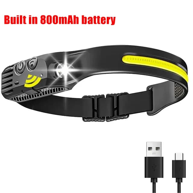 Lampe frontale à Induction COB + lampe de poche LED, batterie intégrée, Rechargeable par USB, étanch