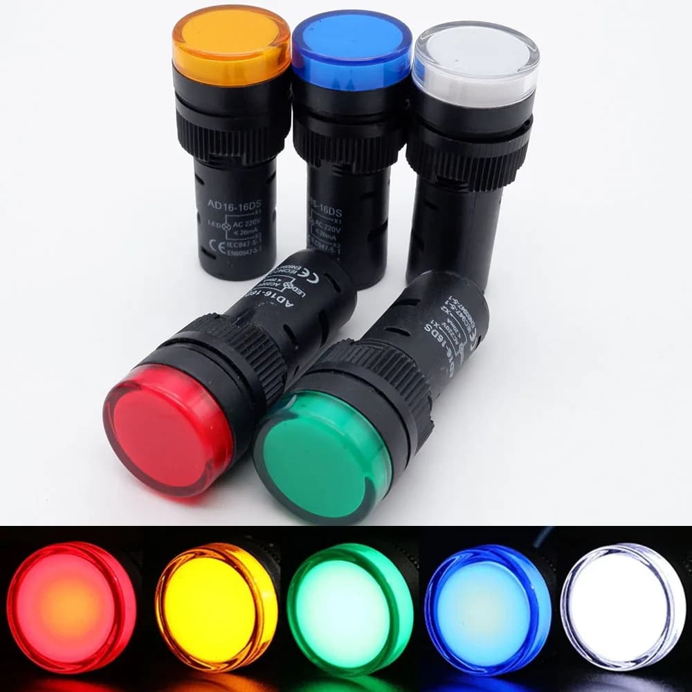 Lampe indicatrice en plastique 22 mm AD16-22DS Rouge Jaune Bleu Blanc Vert 12V 220V pour installatio