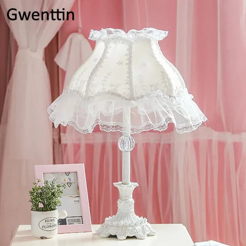 Lampe de Table en Tissu Dentelle Rose de Style Nordique, Luminaire Décoratif d'Nik, Idéal pour une C