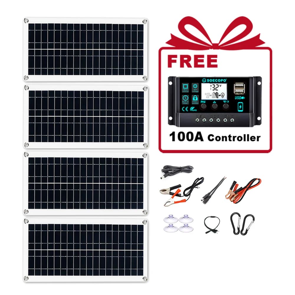 SOECOPO – Kit de système de panneaux solaires portables 800W, panneaux 4x200W, contrôleur 100A gratu