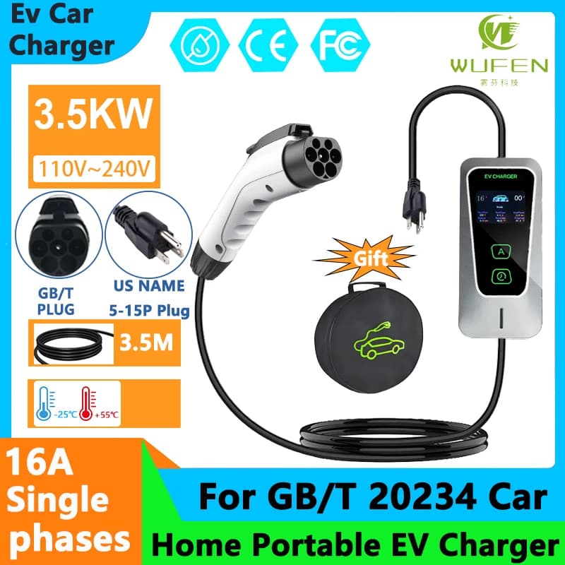 Station de recharge Portable pour véhicule électrique, 110v, Type 1, 16a, GBT, 3,5 kw, pour voiture 