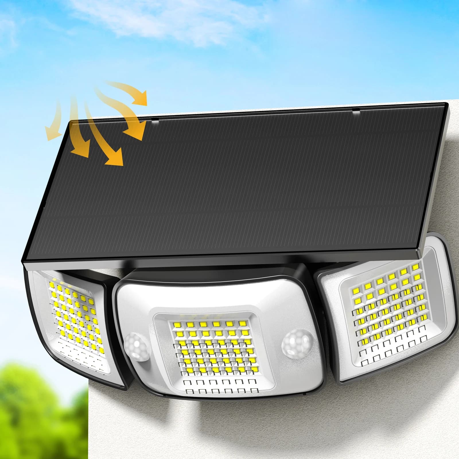 Projecteur LED solaire extérieur Intelamp 6000 mAh avec grand panneau solaire et deux capteurs pour 