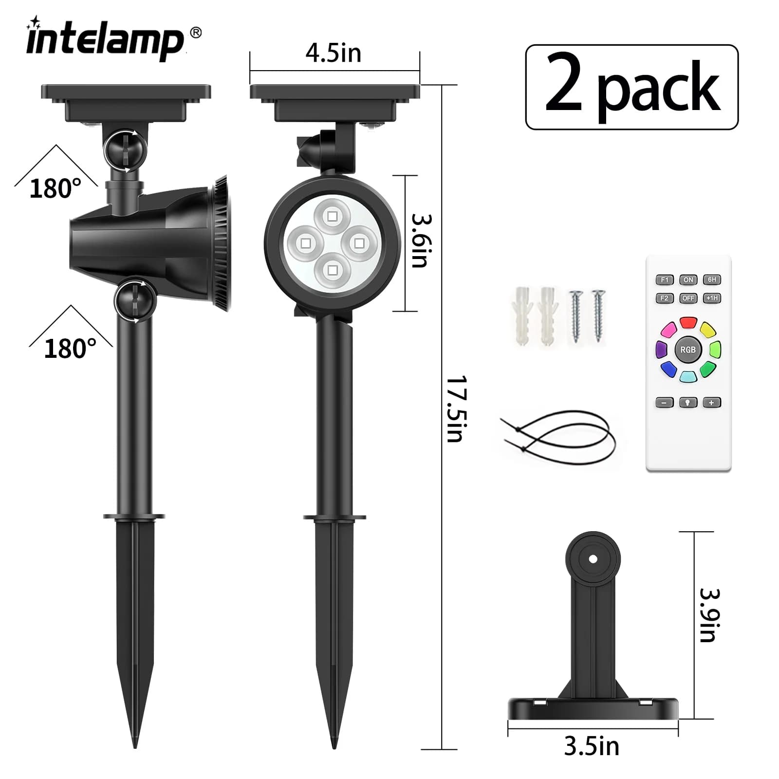Intelamp 2 Pack projecteurs solaires jardin paysage lumières lampe de Projection 5000K 8 Mode d'écla