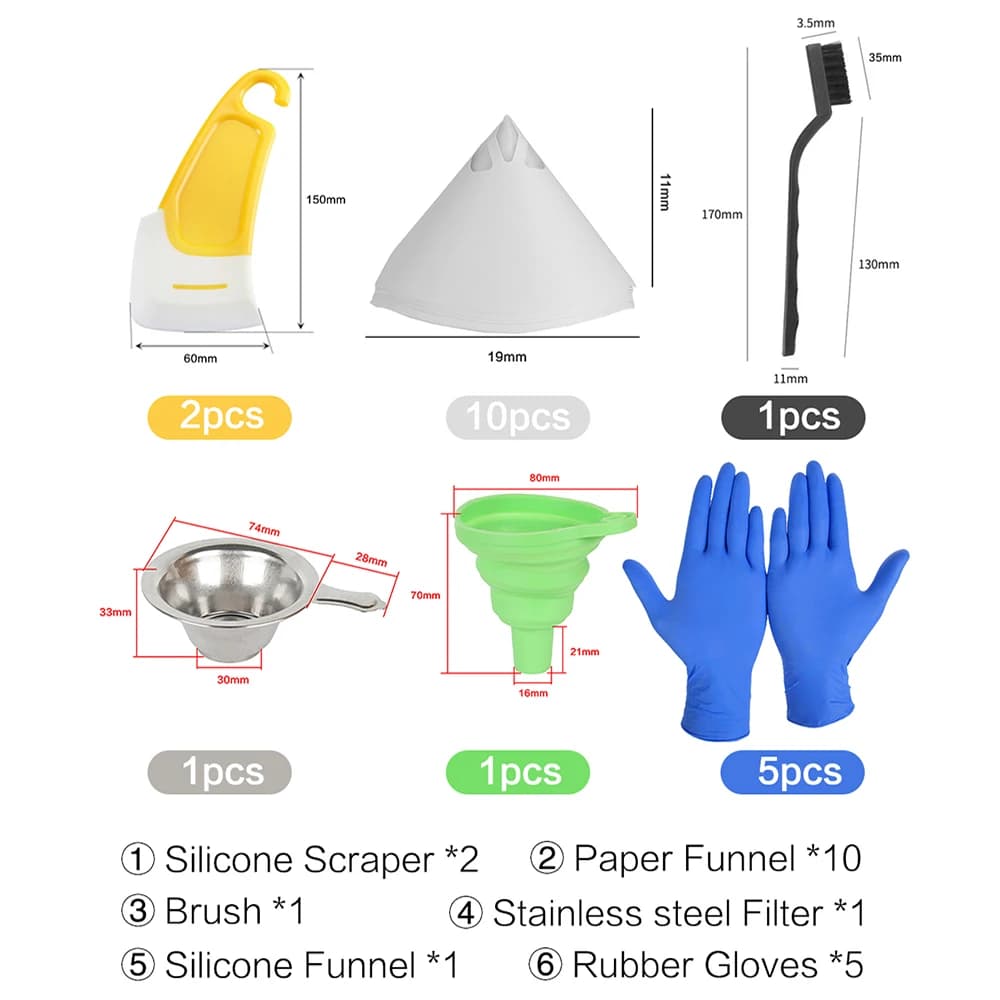 Accessoires d'imprimante 3D à polymérisation légère, Kit d'outils, entonnoir en résine, tasse filtra