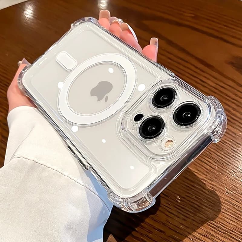 Étui de luxe Transparent antichoc pour iPhone 17 16 15 14 13 12 11 Pro Max Plus, Charge magnétique s