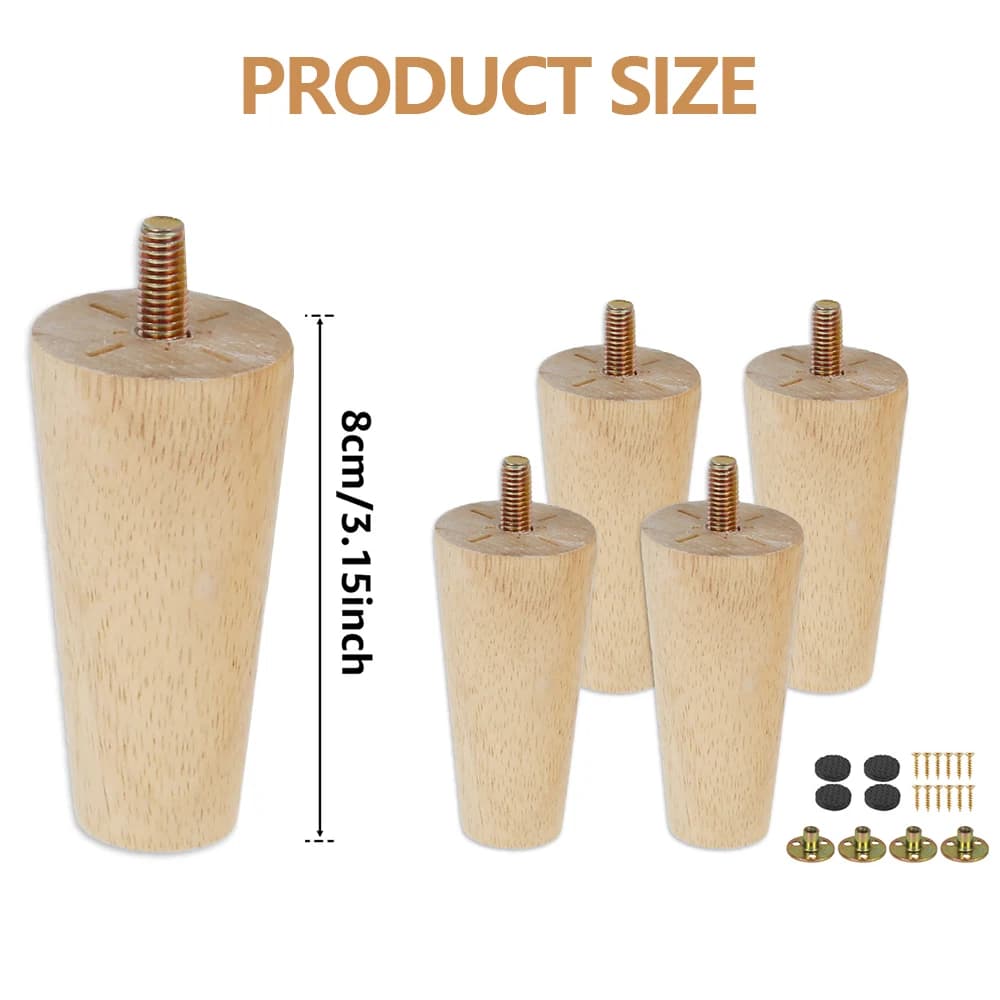 Pieds de meubles de remplacement en bois, 4 pièces, hauteur 8/15/20cm, pied de Table avec vis, couss