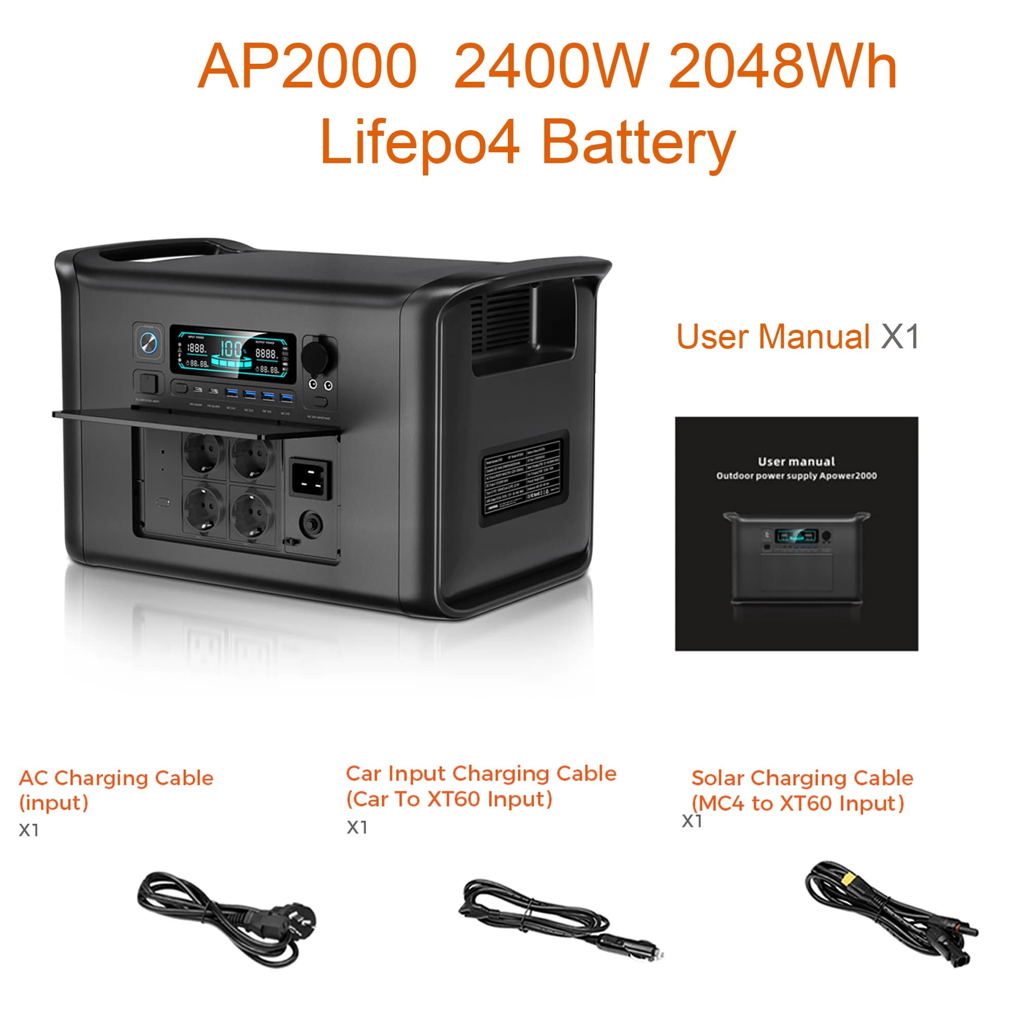 CTOLITY AP2000 2400W 640000mAh AP1000 1600W Station de recharge solaire portable, source d'alimentat