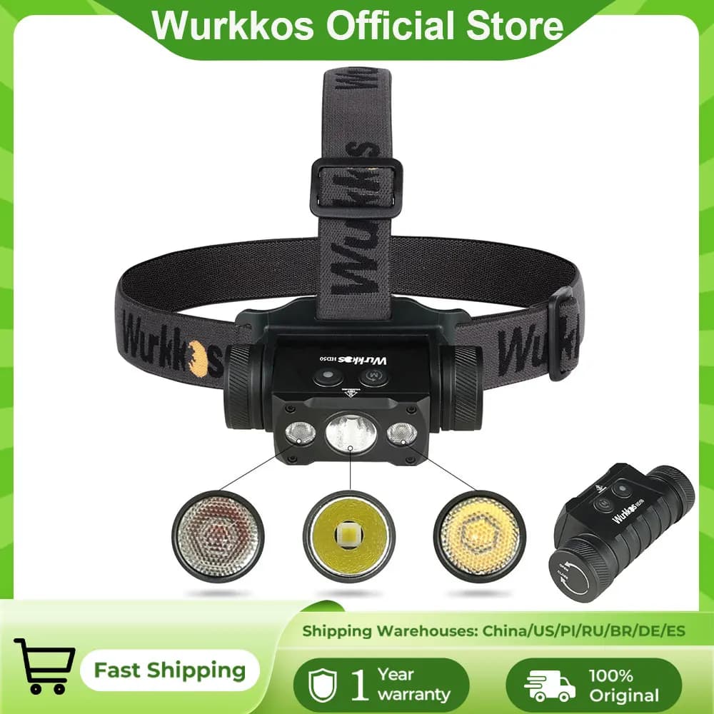 Lampe frontale Wurkkos HD50 ultra-lumineuse 4000 lumens avec fonctions de lumière rouge et blanche, 