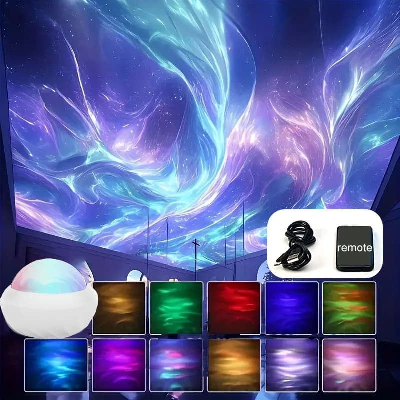 360 °   Aurora Ball – veilleuse d'ambiance, ciel étoilé, projecteur du nord, prise USB avec télécomm