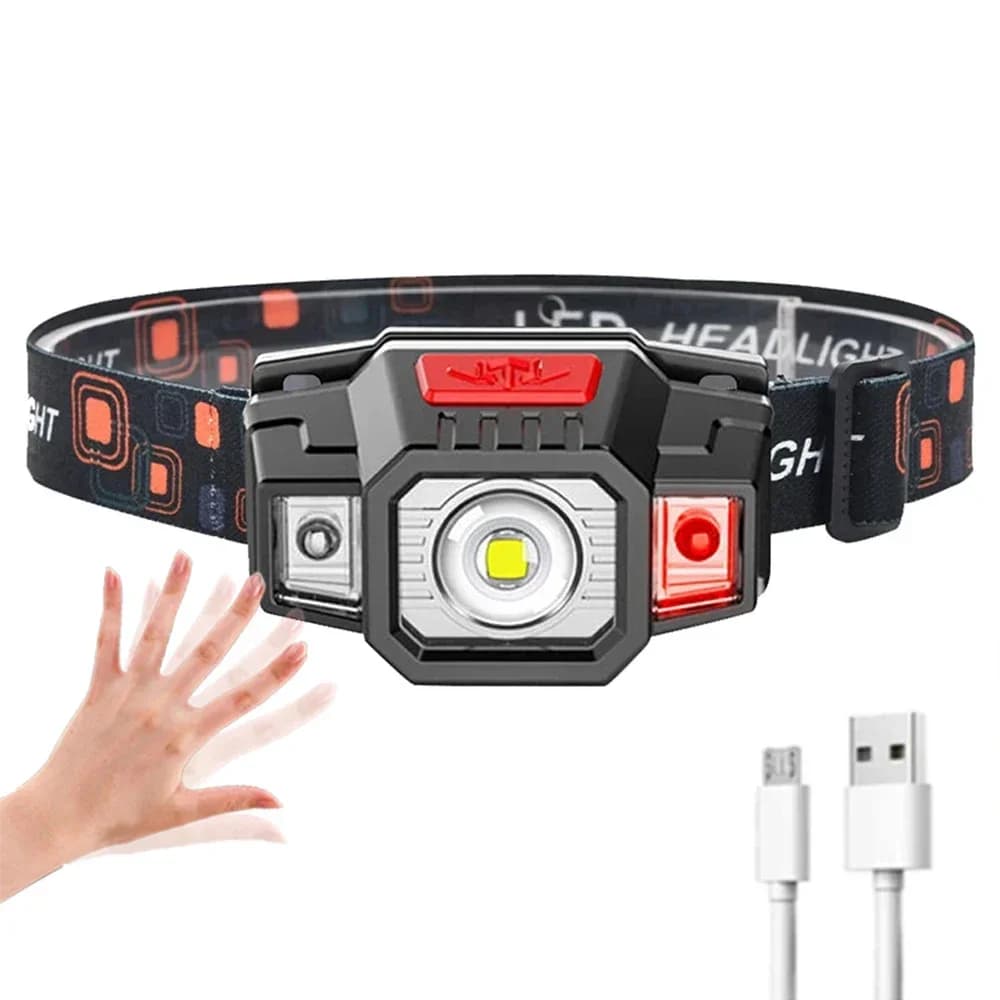 Lampe frontale LED COB à Induction, Rechargeable par USB, 5 modes, batterie 18650, étanche, lanterne