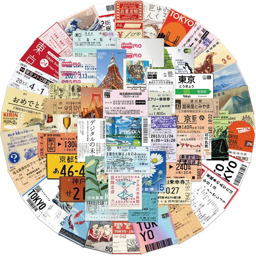 60 pièces Tokyo voyage Souvenir billet Graffiti autocollants INS Style timbre autocollant japonais c