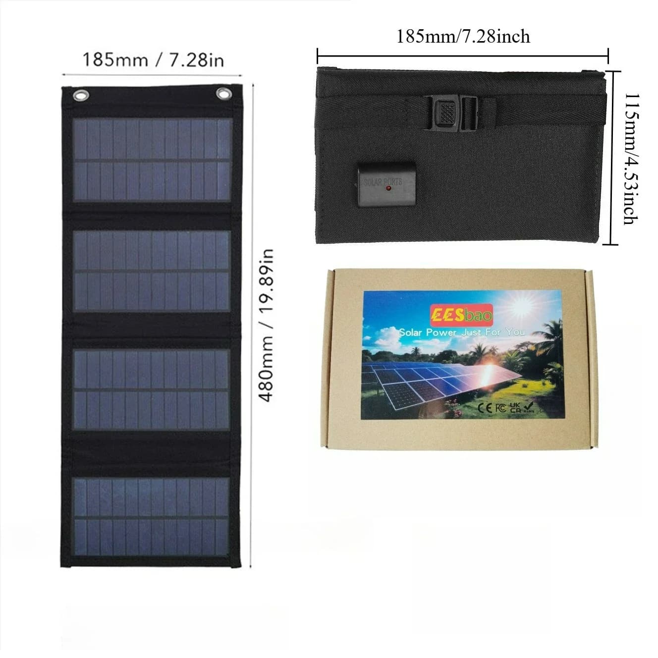 EESbao Panneau Solaire Pliable Étanche 25-100W 5V USB Ultra Compact pour Recharger les Téléphones Po
