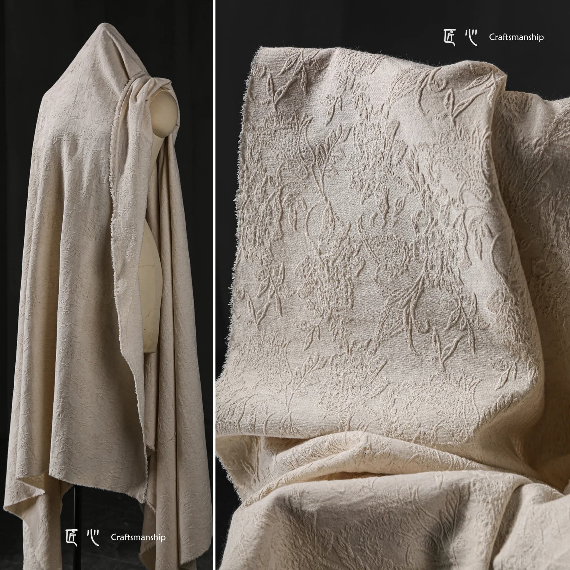 Tissu en coton de chanvre texturé 3D Paisley Jacquard Vintage bohème vêtements d'extérieur concepteu
