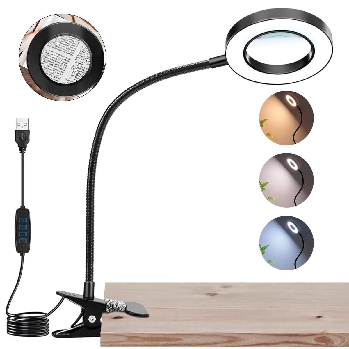 Lampe de bureau Flexible éclairée par LED, loupe 5X, loupe LED 3 couleurs pour réparation de fer à s