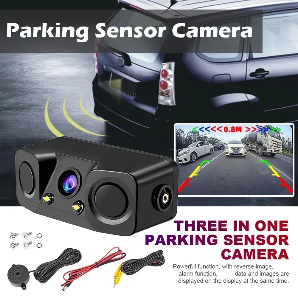 Caméra de recul avec système Parktronic 3-en-1 à vision nocturne LED pour l'aide au stationnement et