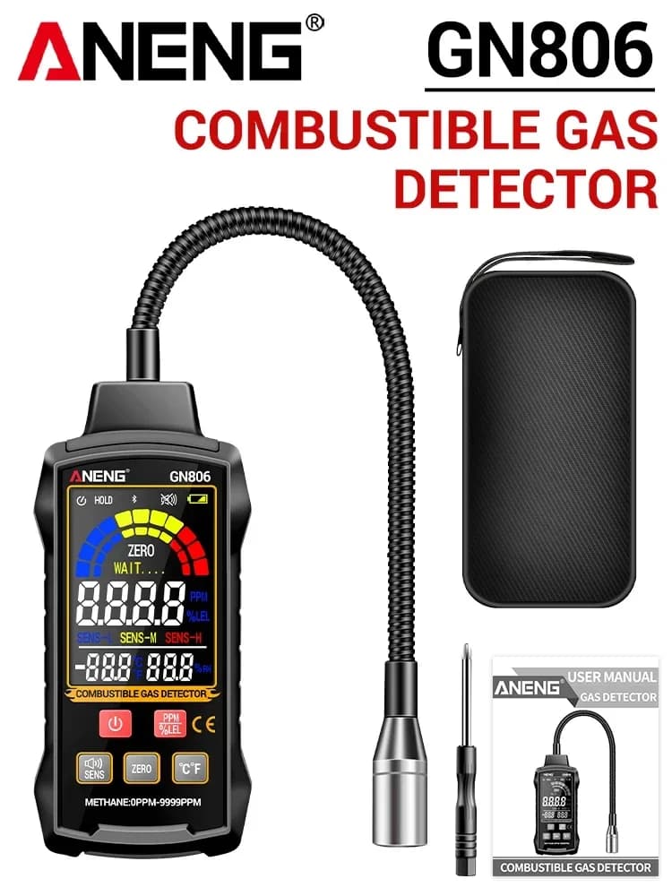 Détecteur de gaz combustible professionnel ANENG GN806, plage 0-9999 PPM, avec fonction de zéro auto