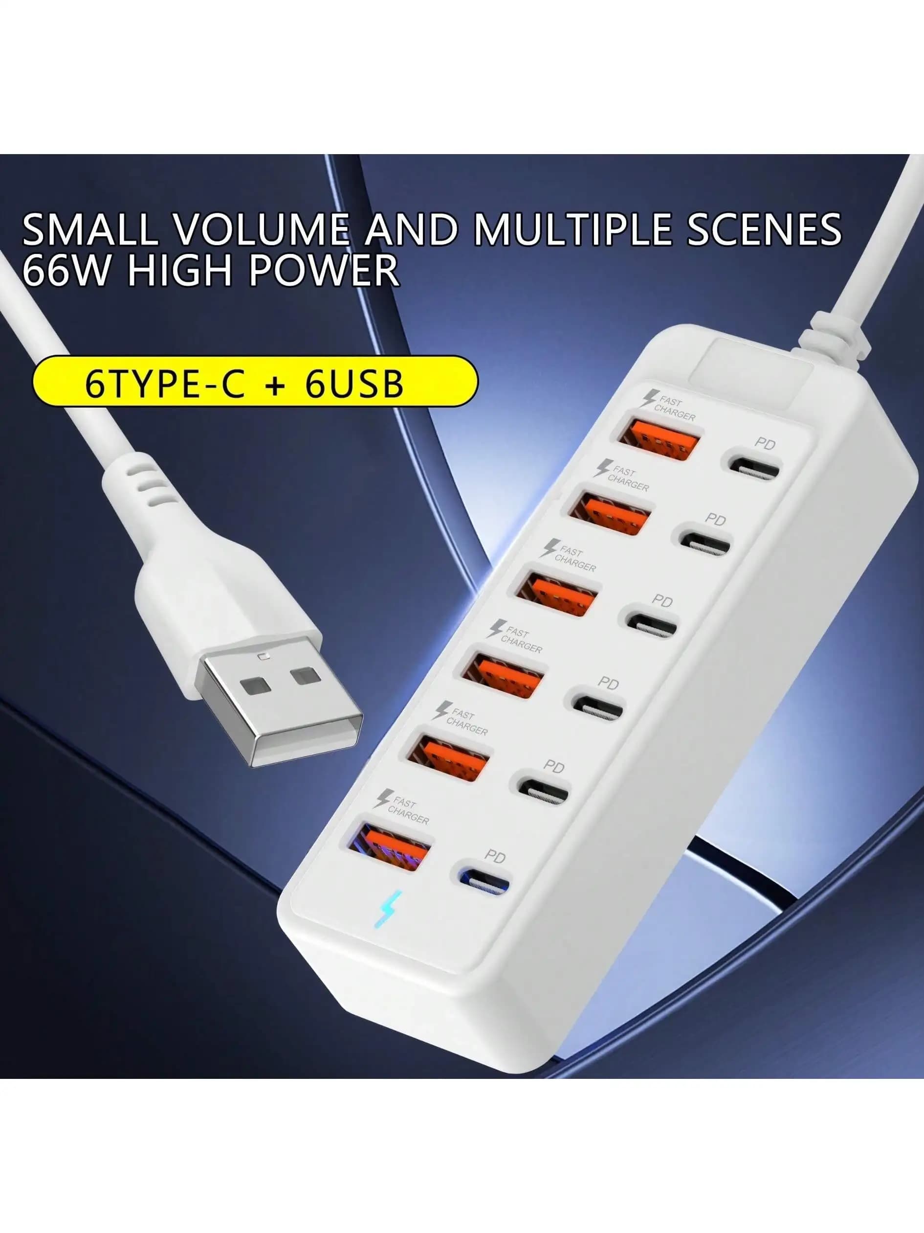 Station de charge rapide USB 12 ports - 6 ports Type-C PD + 6 ports USB-A, chaque port capable de fo