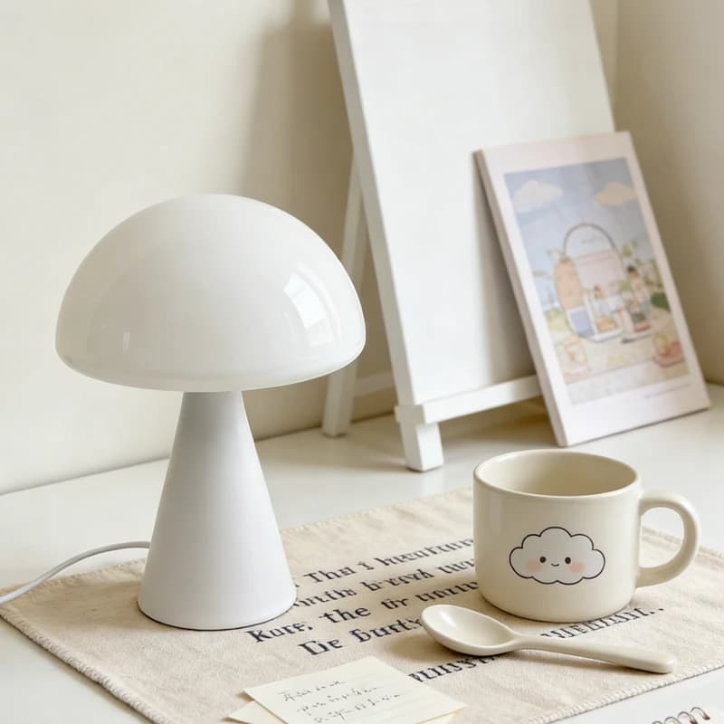 Mini lampe de table en verre en forme de dôme champignon, lampe de chevet vintage texturée, 3 tempér