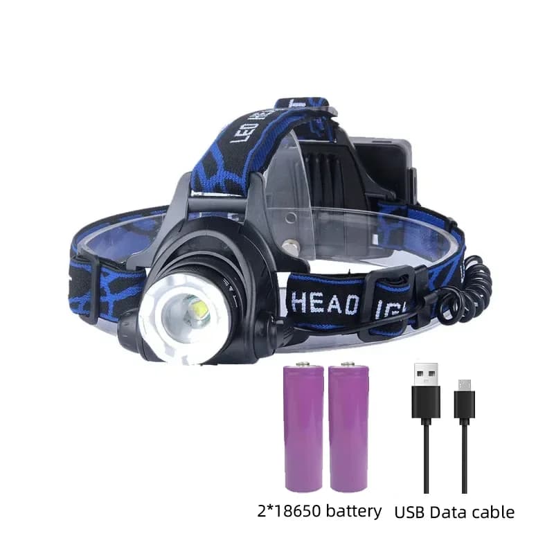 Lampe frontale LED puissante, Rechargeable, télescopique, Zoomable, pour l'extérieur, étanche, lampe