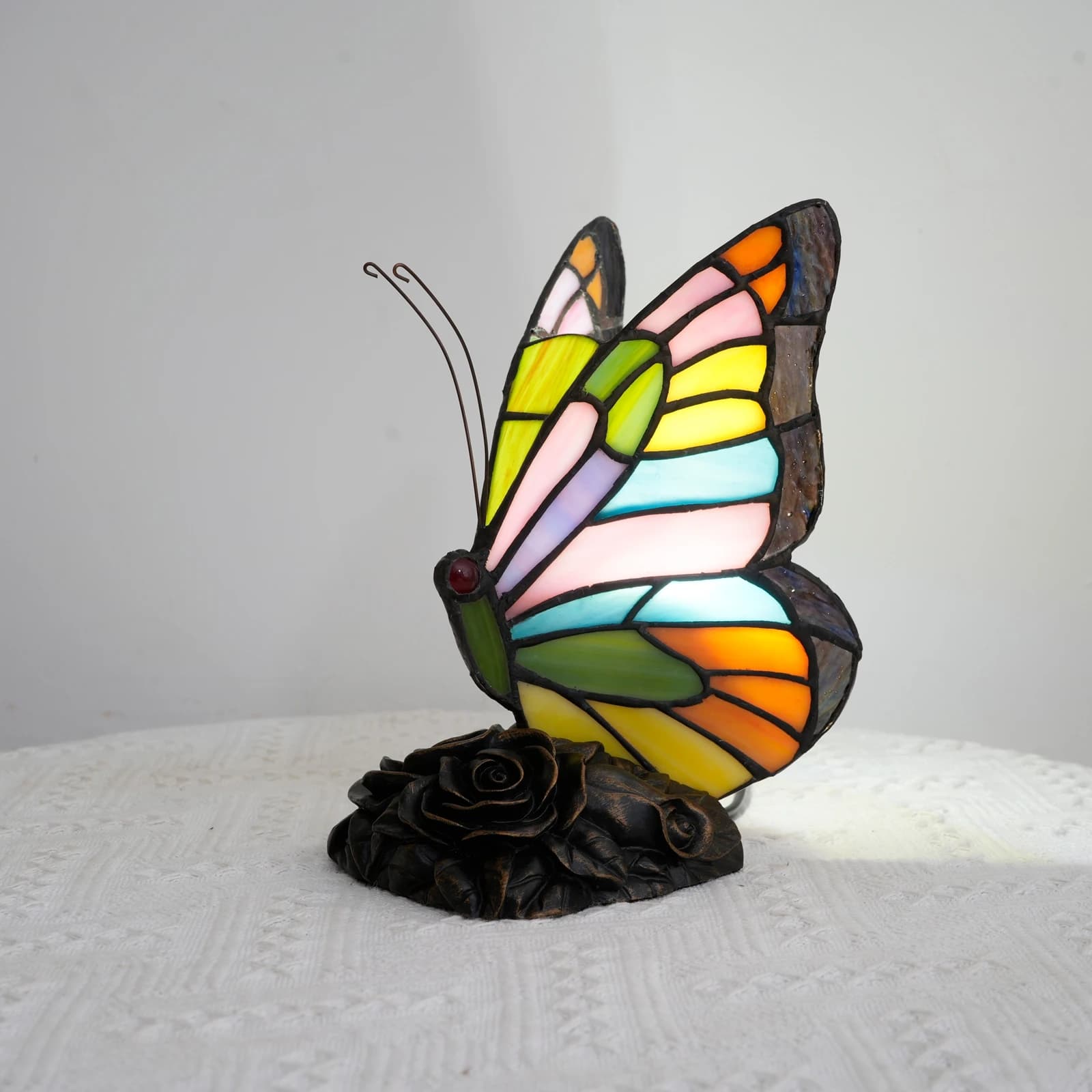 Lampe de chevet mignonne, papillon orange, rose, lampe de chevet, abat-jour en verre teinté, décorat