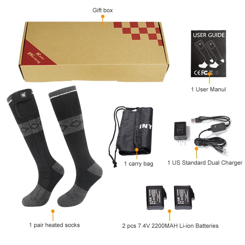 Chaussettes chauffantes de ski électrique rechargeables, chaussettes chaudes d'hiver pour cyclisme, 