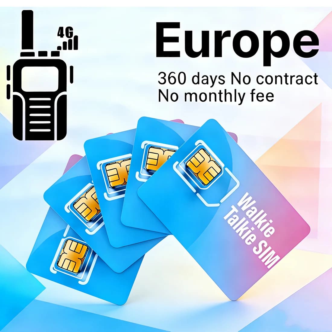 Carte SIM globale 4G LTE pour talkie-walkie PTT en Europe – Sans contrat, 1 Go/360 jours, carte SIM 