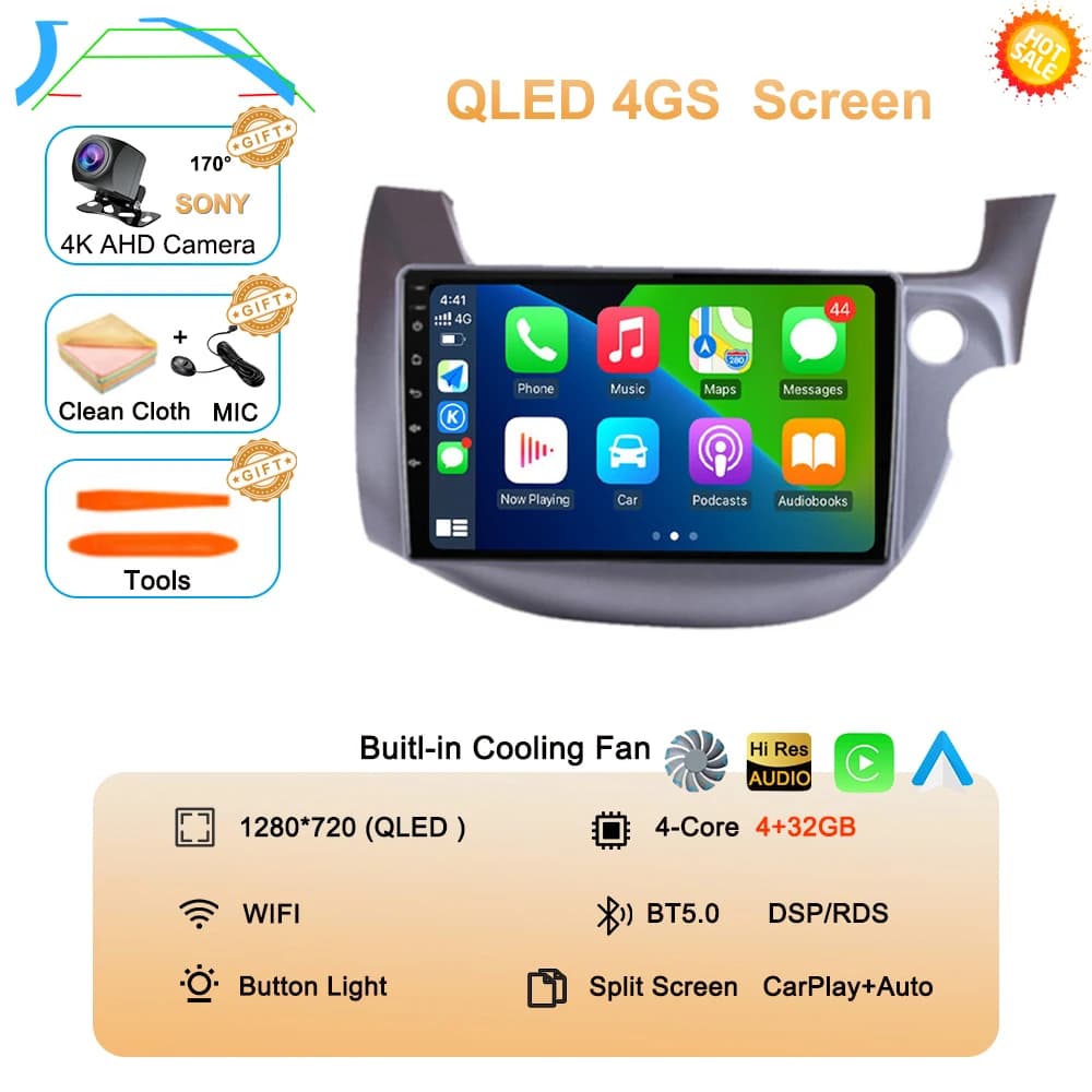 Autoradio Android 16 pour Honda Jazz Fit 2007-2013 RHD, lecteur multimédia vidéo stéréo, Carplay, na