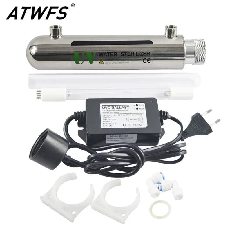 ATWFS 6W 220V acier inoxydable UV stérilisateur filtre eau RO système filtres à eau pour ménage cuis