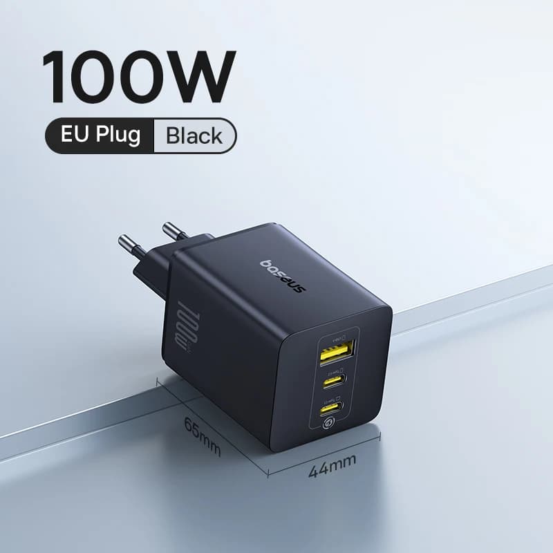 Baseus Chargeur rapide GaN 100W, pour iPhone 16 15 14, ordinateur portable, tablette, type C, QC PD,