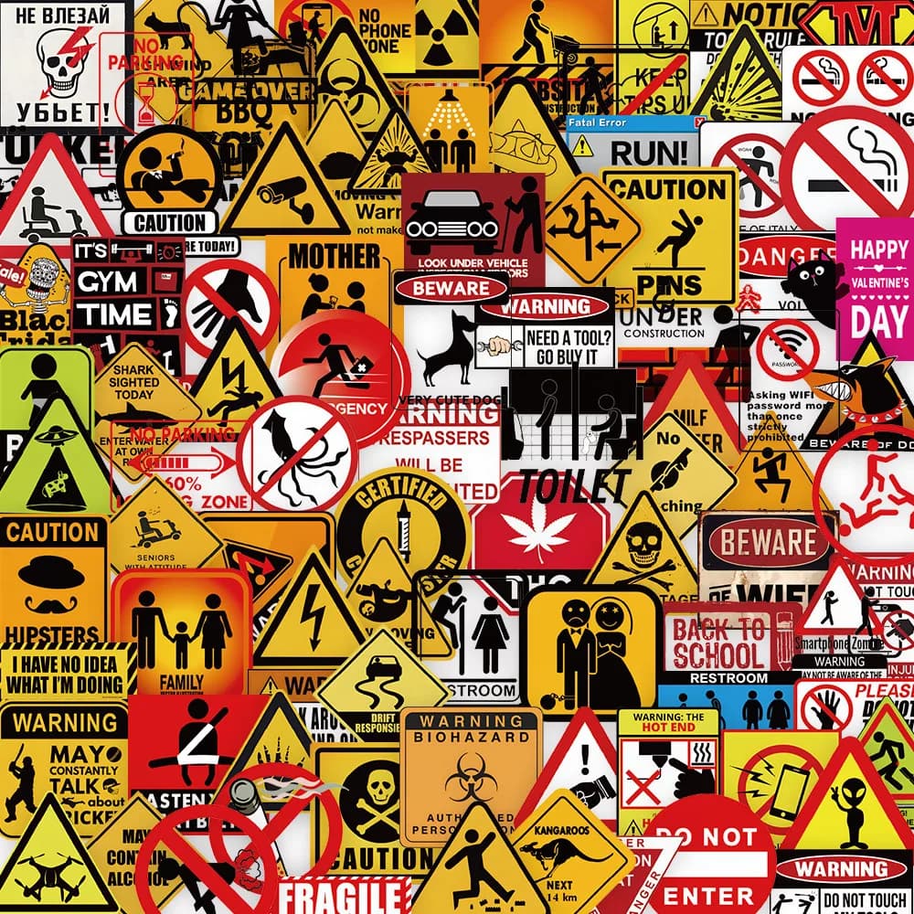 203 pièces autocollants de signes d'avertissement-autocollants de symbole de sécurité cool pour déco