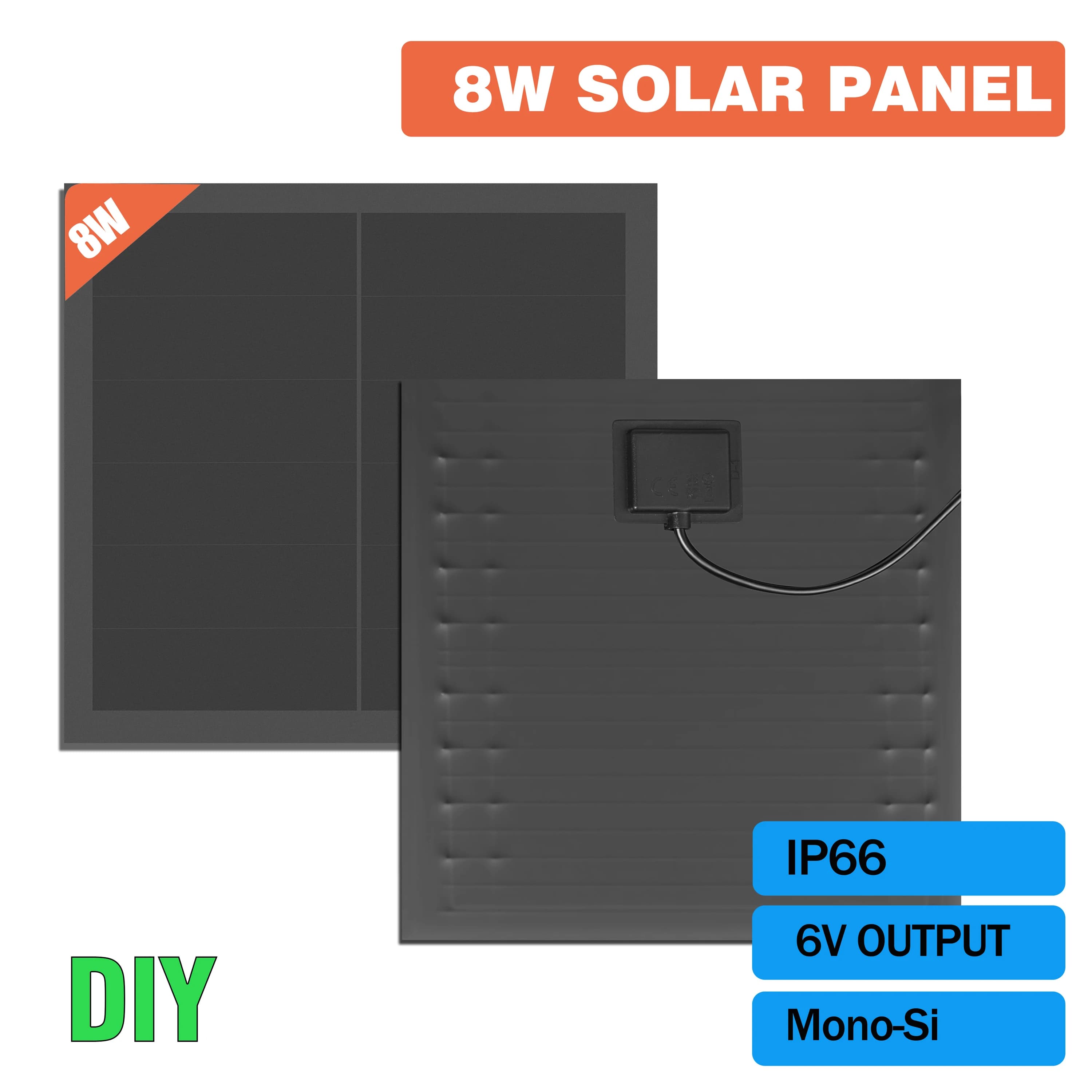 Panneau solaire 8W 6V monocristallin haute efficacité, alimentation photovoltaïque portable, module 