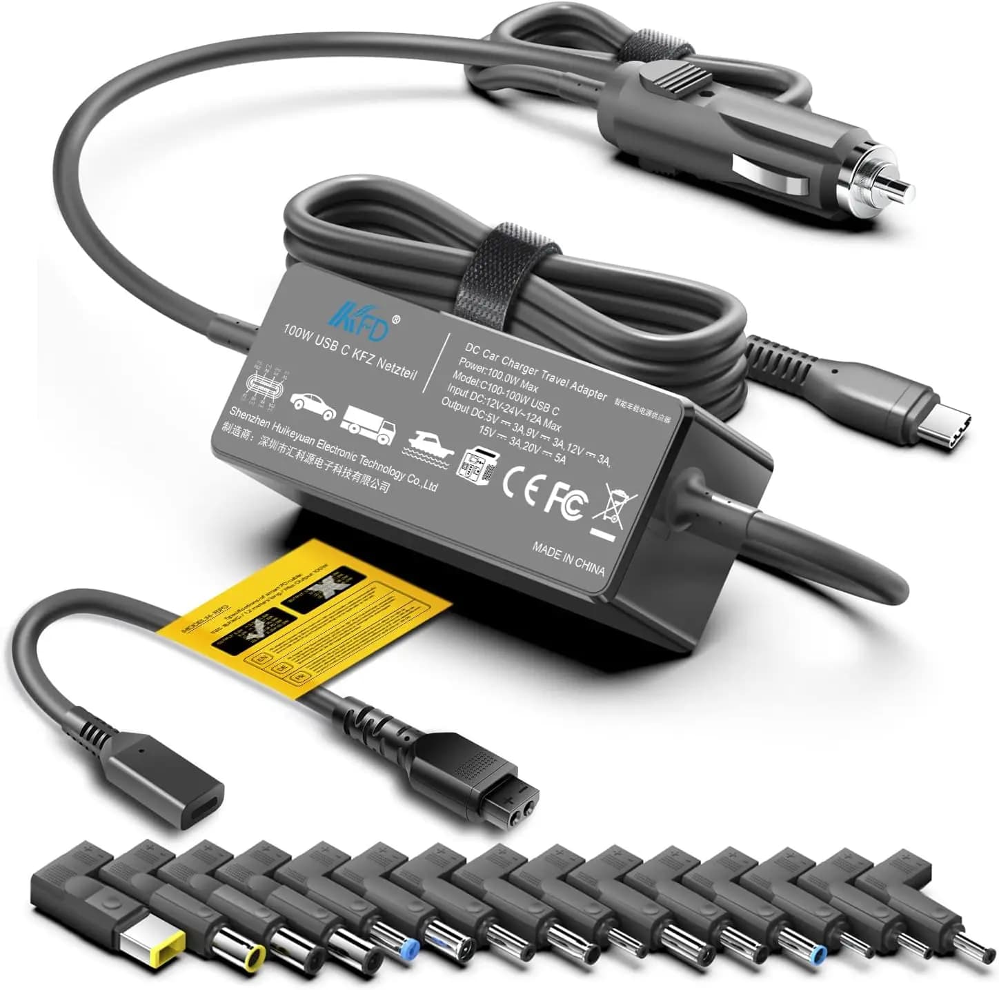Chargeur universel USB-C pour ordinateur portable et voiture, adaptateur PD 100W 65W 45W DC pour Len