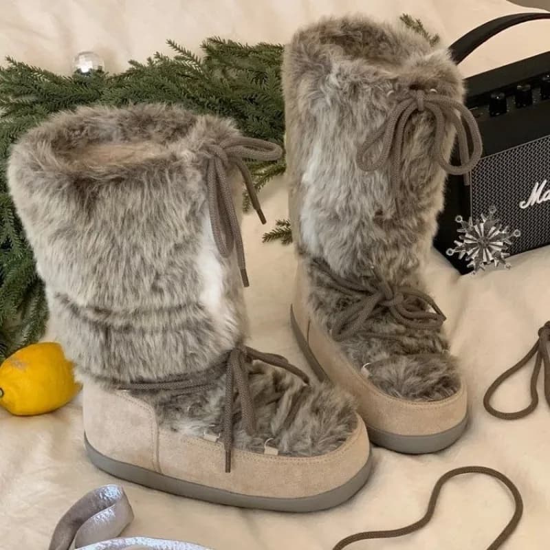 2025 Ski d'hiver épaissi cylindre moyen cylindre haut bout rond bottes de neige pour les femmes