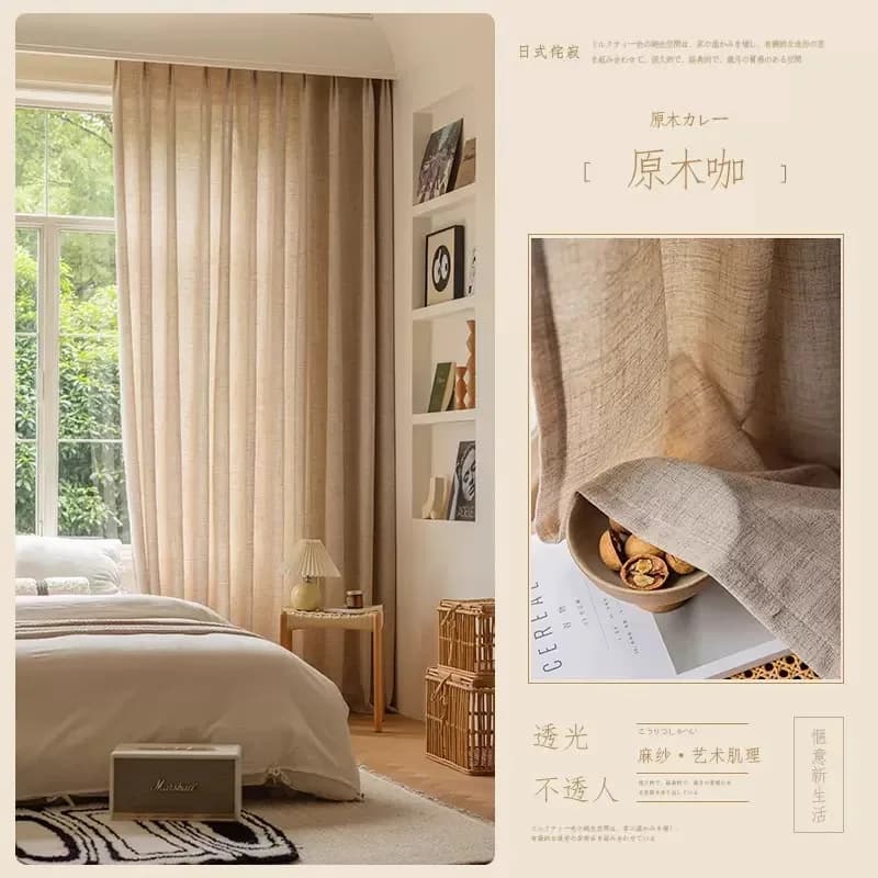 Rideaux japonais en coton et lin pour chambre à coucher, couleur unie, pour salon, gaze thermo-isola