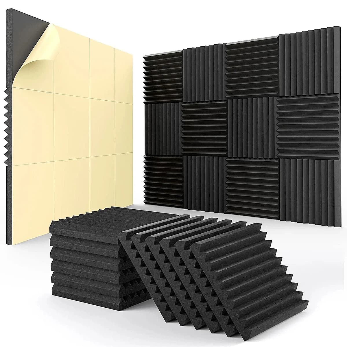 Miwayer 12 panneaux acoustiques – auto-adhésifs, 0,3″x12″x12″, récupération rapide, haute densité, m