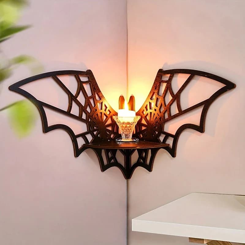 Étagères d'angle en bois pour chauve-souris, étagères murales flottantes, présentoir de bijoux gothi