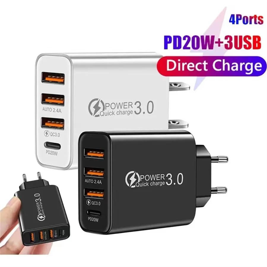 Bloc de chargeur mural USB 4 ports PD QC, adaptateur d'alimentation rapide, prise de charge de Type 