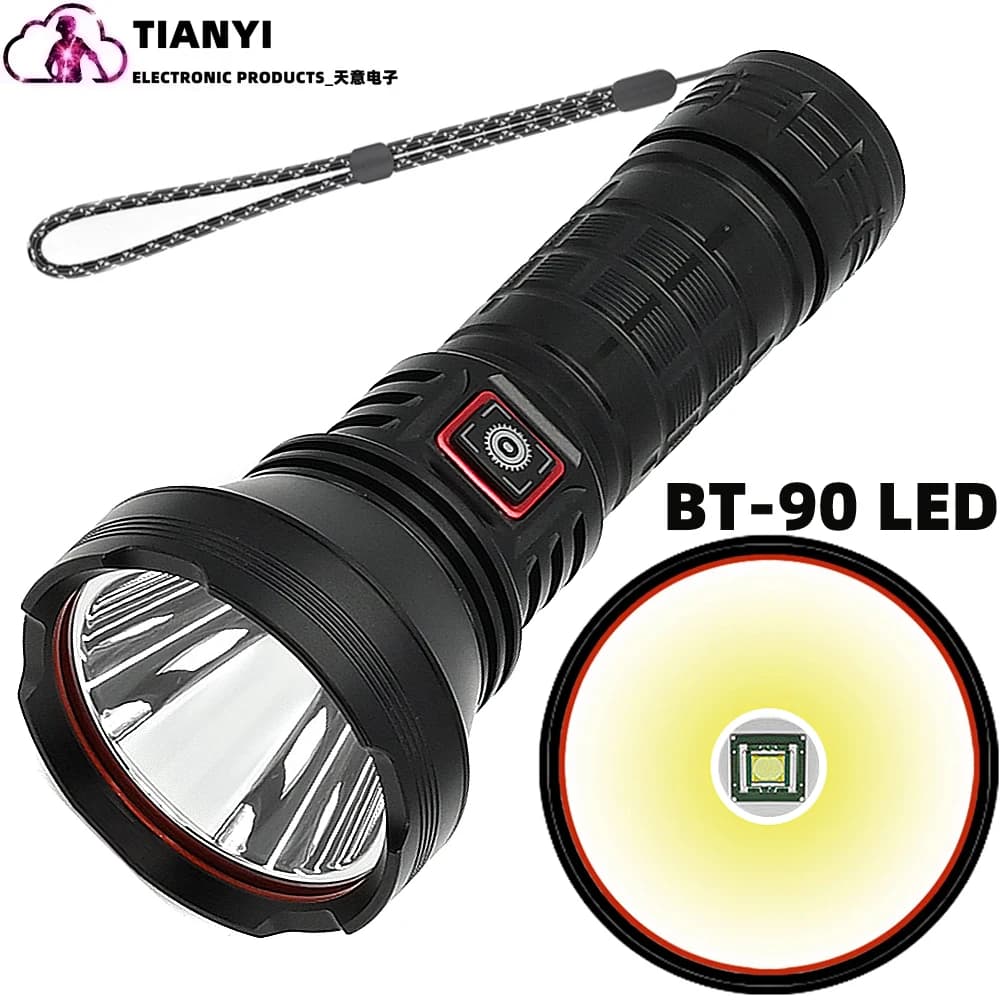 Lampe torche multifonction à lumière puissante pour l'extérieur, chargeur de batterie, batterie au l