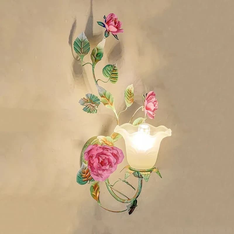 Lampe murale florale colorée française L50cm, Décoration créative pour salon, chambre à coucher, cha
