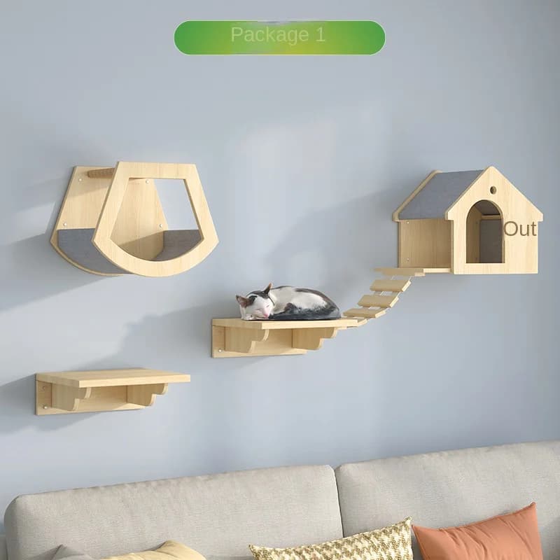Tour d'escalade en bois pour animaux de compagnie avec hamac, tour à chat, accessoires de maison, ar