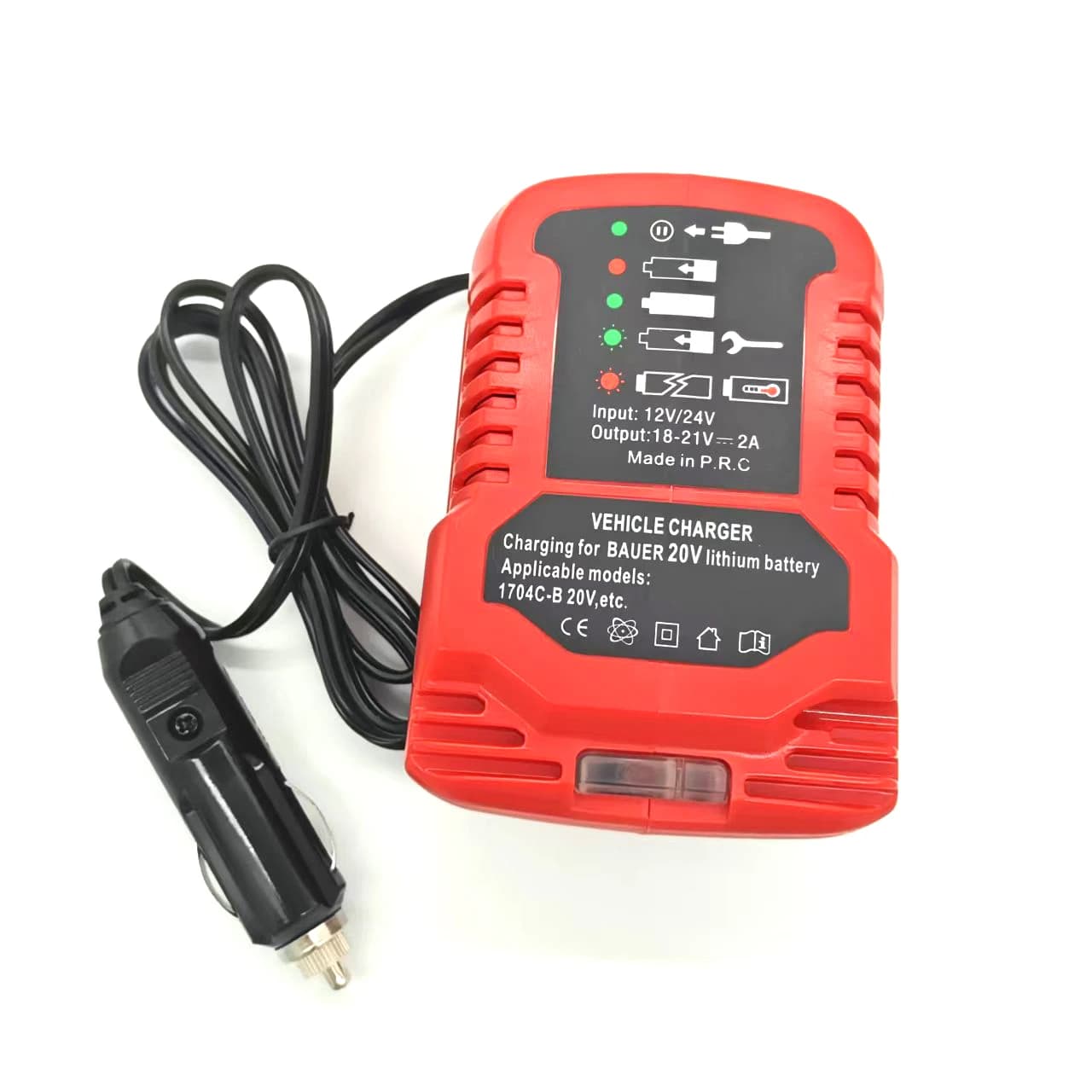 Chargeur de voiture portable mini pour batteries Li-ion Bauer 20V avec prise allume-cigare, chargeur